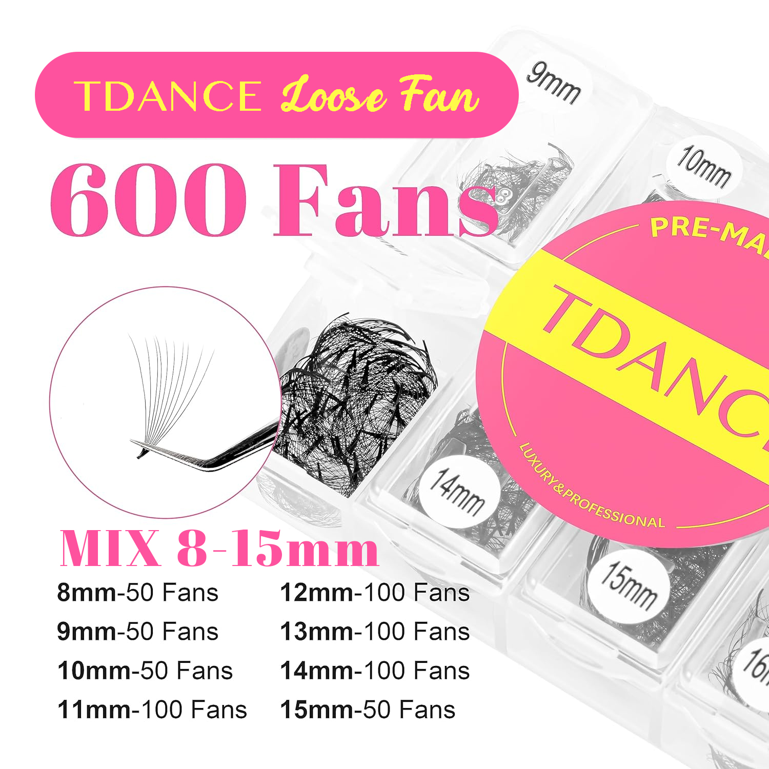 Eyelash Extension Medium - TDANCE 600 Fans Loose Fan Mixed