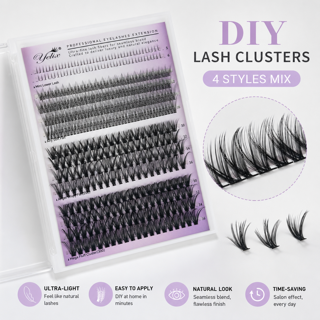 Eyelash Extension Volume - Yelix DIY Clusters Lashes Big Tray