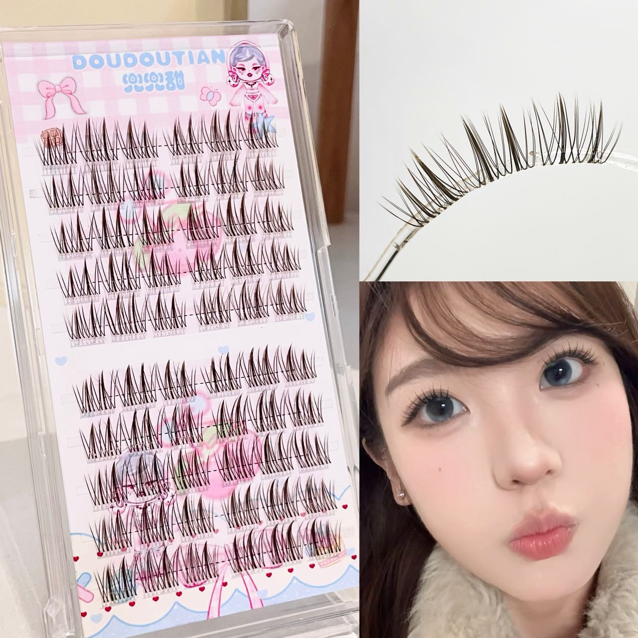 Eyelash Extension Natural - Doudoutian Brown Black Cluster Eyelashes 60