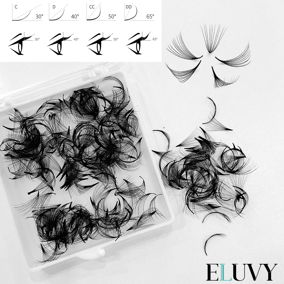 Eyelash Extension Medium - ELUVY 500 Fans Premade Medium Stem