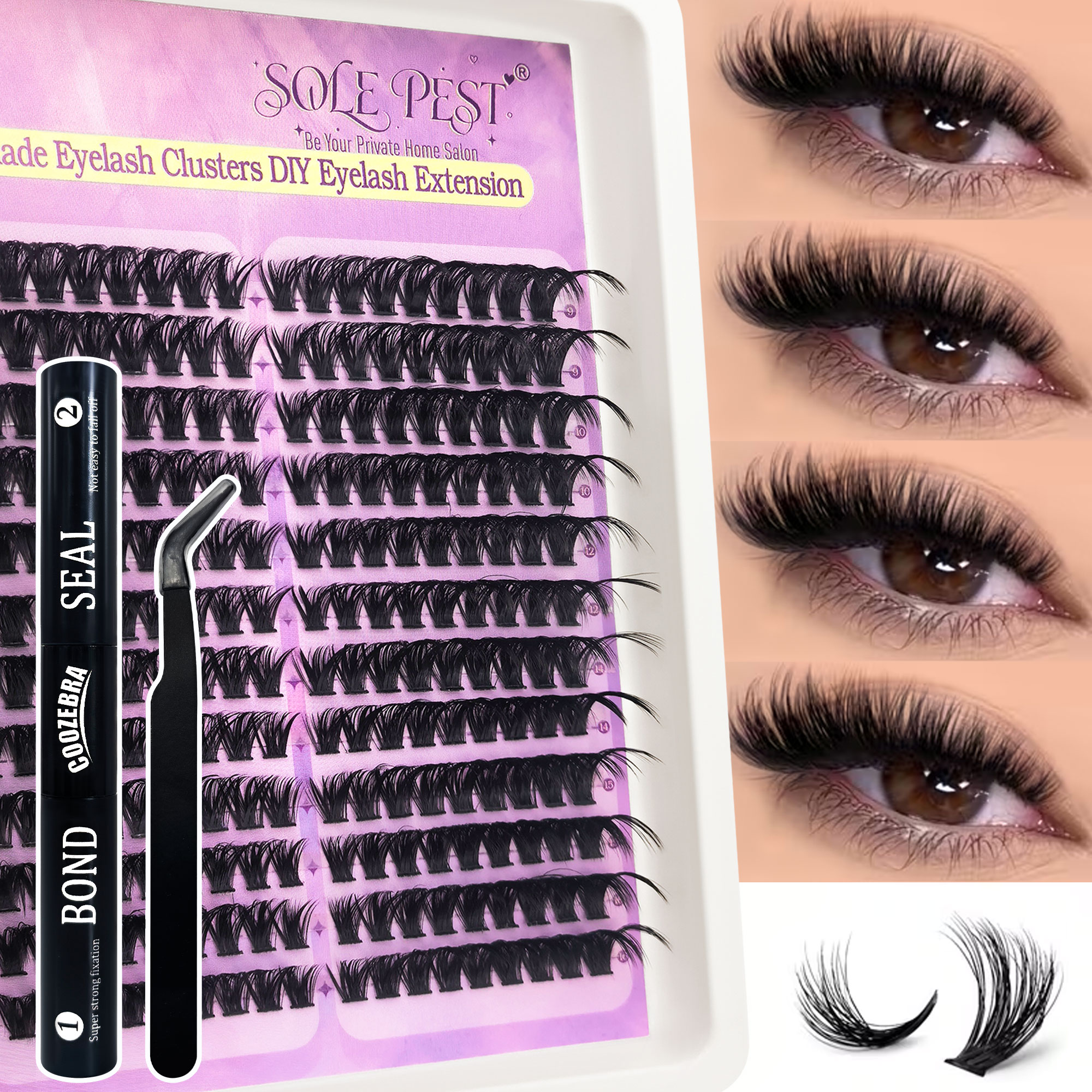 216-Cluster Curled & Thick 3 D - Eyelash Extension Volume 评论和价格