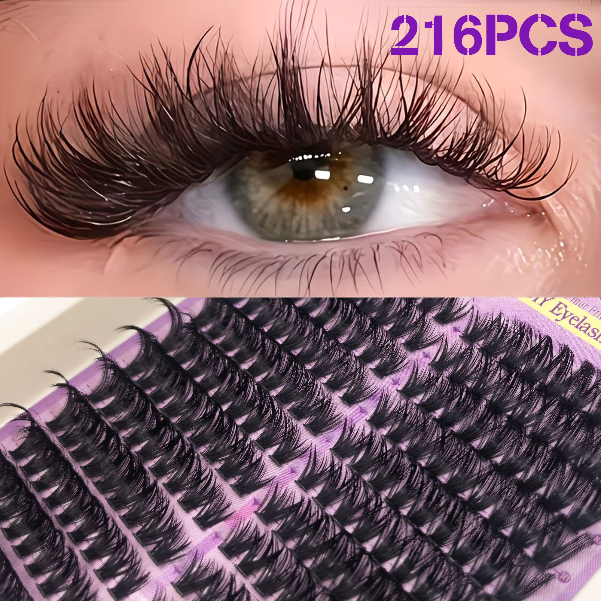 216-Cluster Curled & Thick 3 D - Eyelash Extension Volume 评论和价格