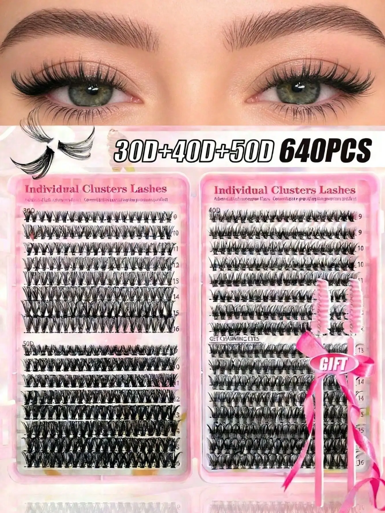 640Pcs Lash Clusters Kit 30D+4 - Eyelash Extension Volume 评论和价格