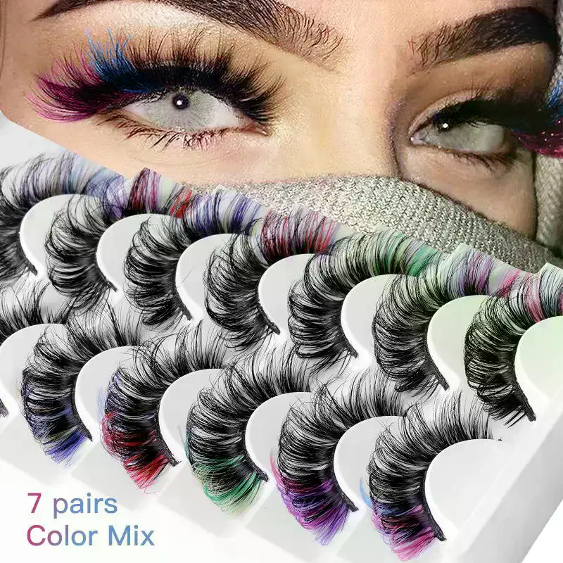 7 Pairs Colorful False Eyelash - Eyelash Extension Volume 评论和价格