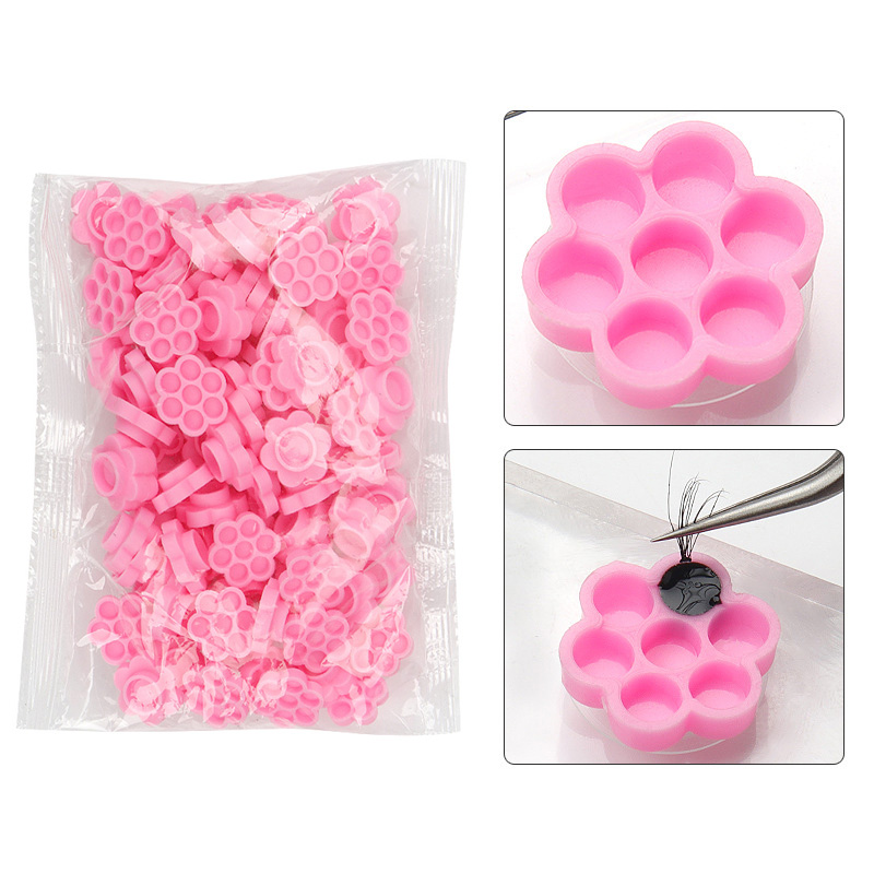 100 Pcs Pink Flower Glue Delay - Eyelash Extension Guide 评论和价格