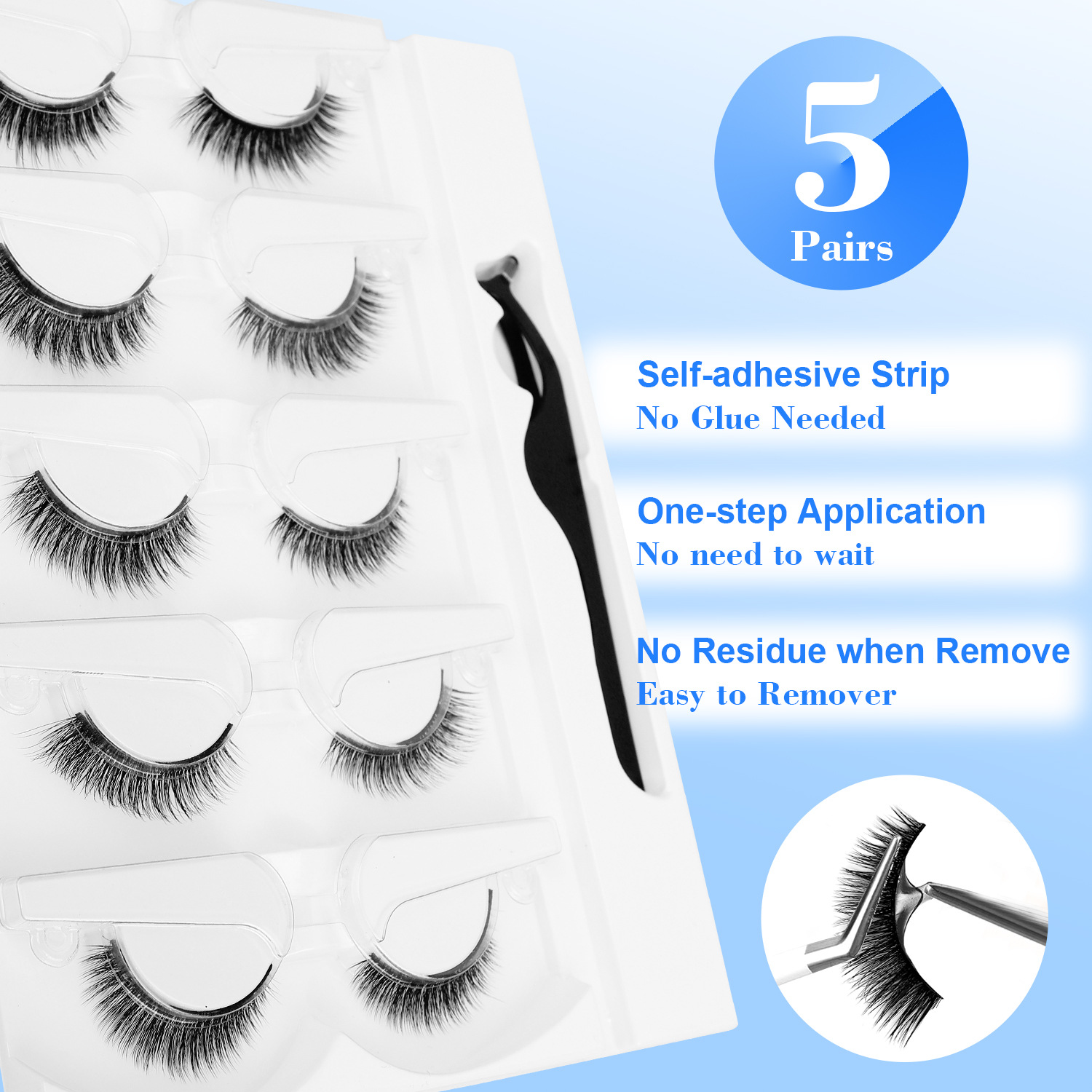 5 Pairs Glue-free Self-adhesiv - Eyelash Extension Glue Remover 评论和价格